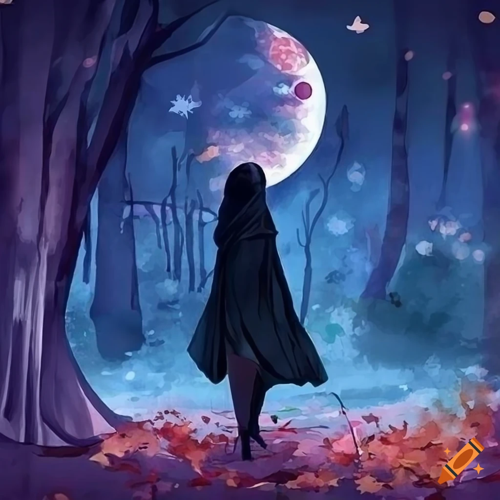 watercolor of a girl walking in autumn