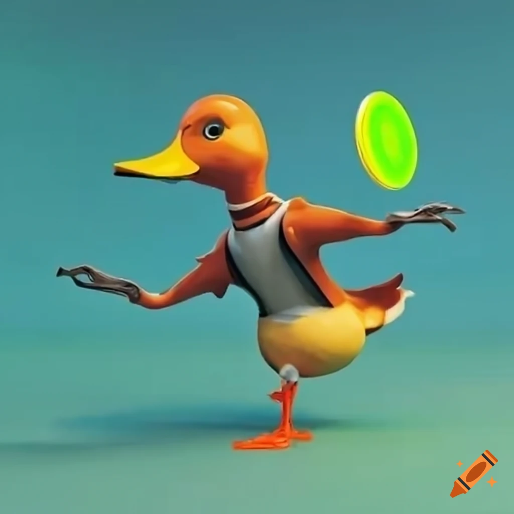 Futuristic duck playing discgolf