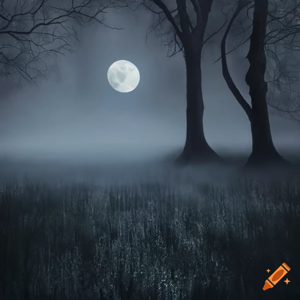 haunting artwork of a moonlit thorny meadow