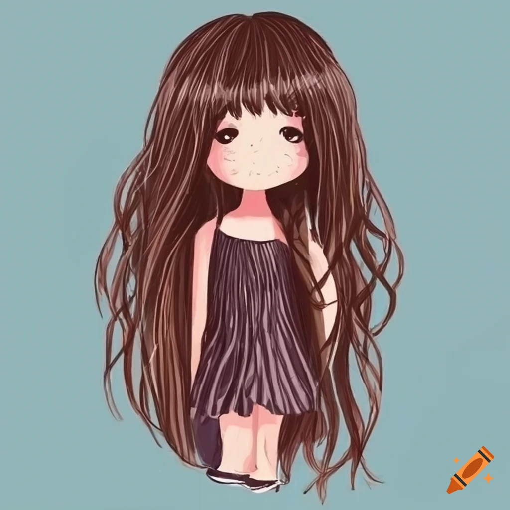 doodle of a girl with long hair and large head waving
