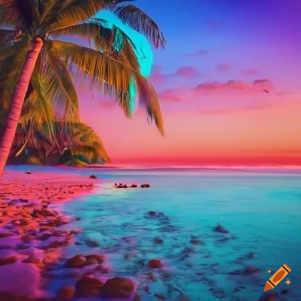 neon beachscape with palm tree
