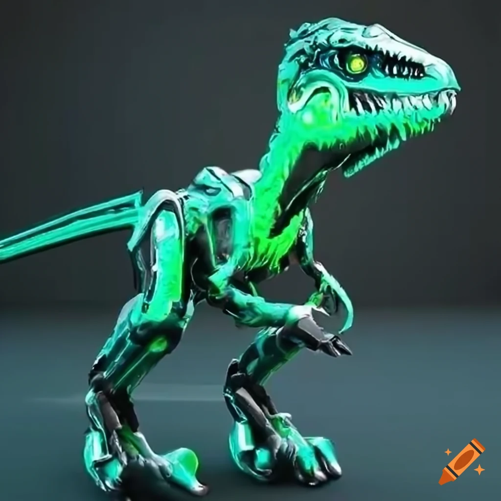 Futuristic Robotic Velociraptor With Glowing Green Eyes On Craiyon