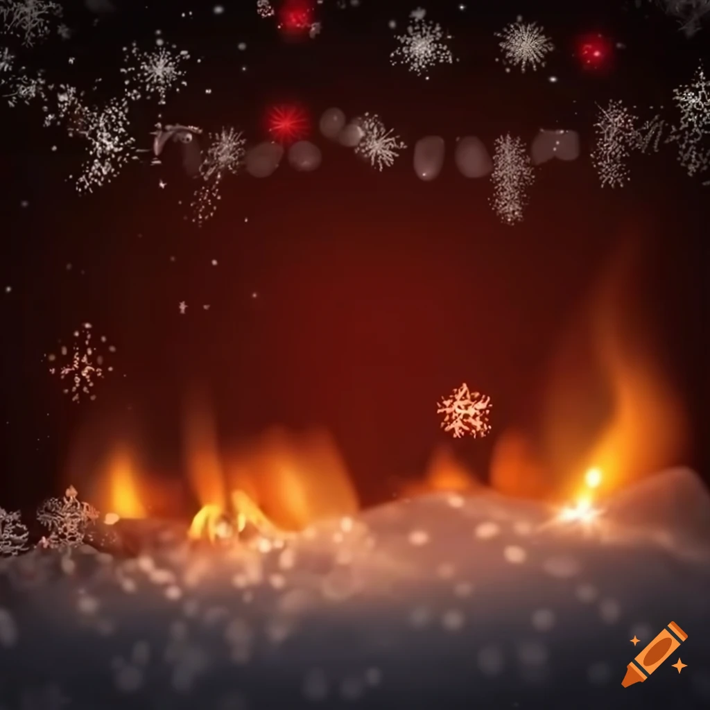 Christmas background with snowflakes and fireplace