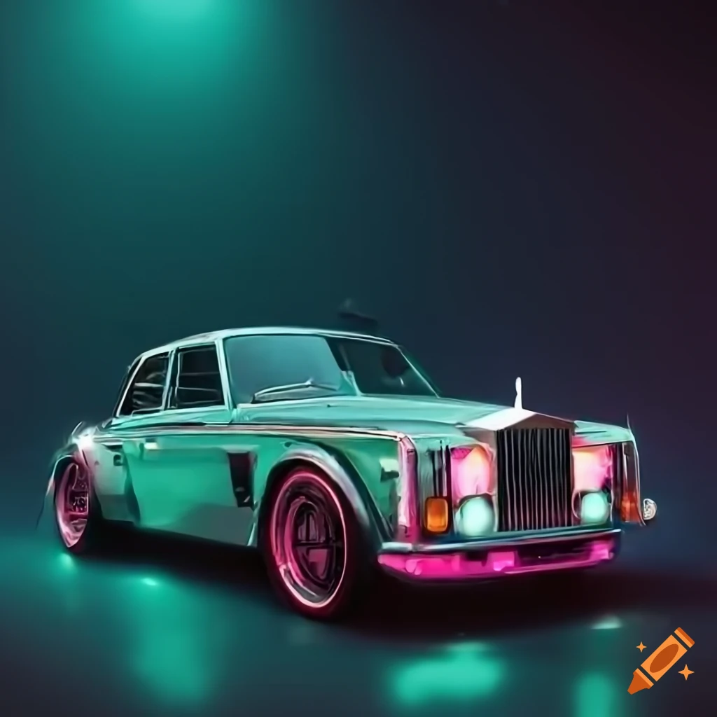 Retro cyberpunk car with neon lights on Craiyon