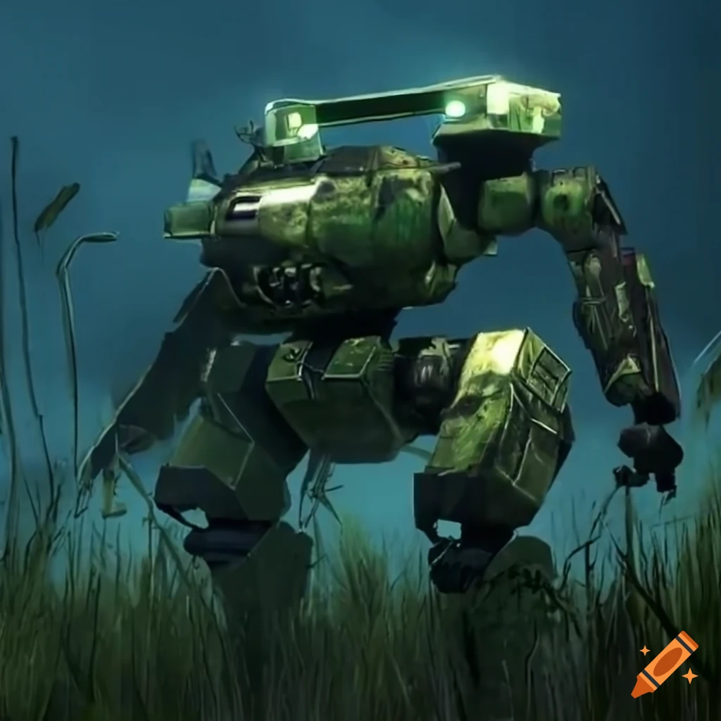 light Armored Mech in a swamp at night