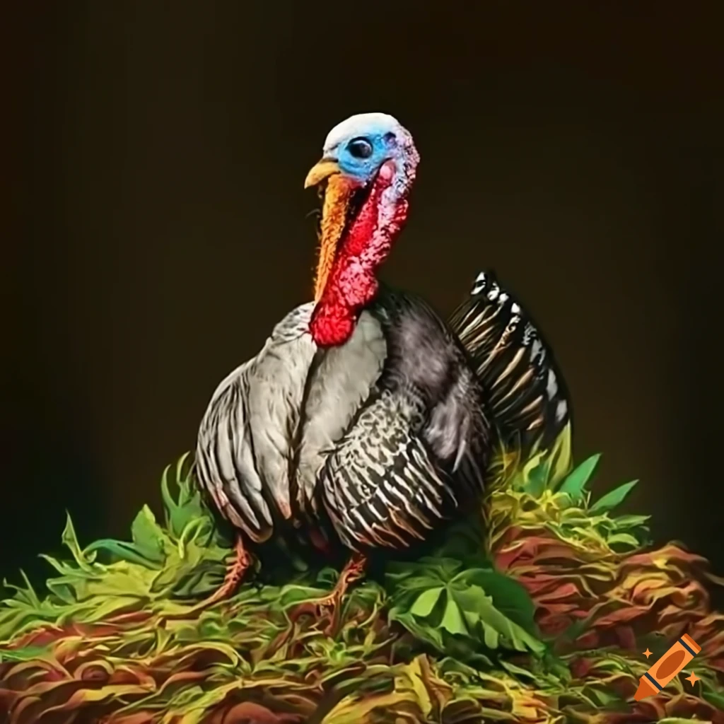 turkey standing on a pile of weed