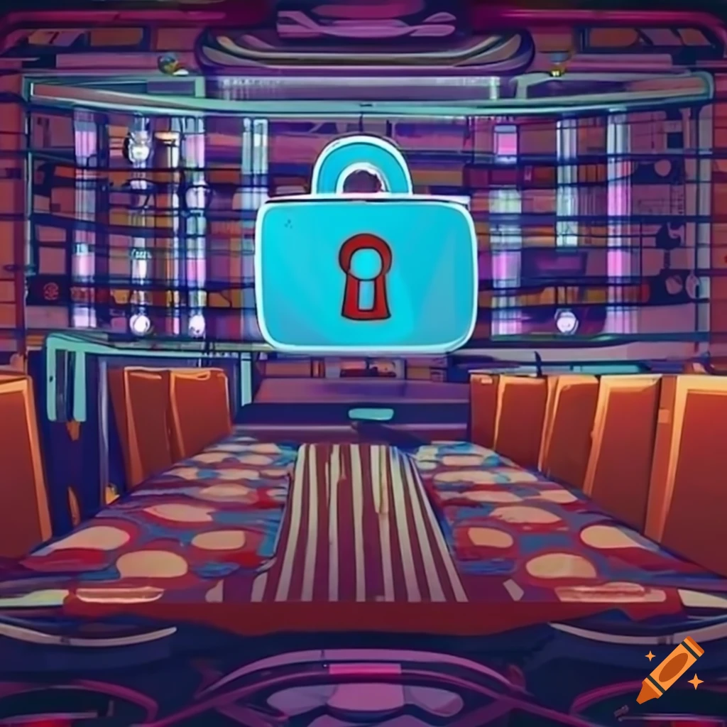 cyber security-themed pub interior