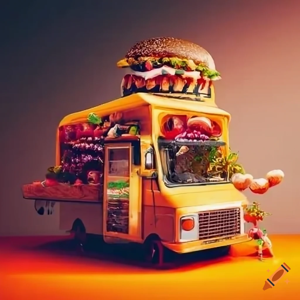 Food Truck Serving Burgers In A Vineyard With Live Music On Craiyon