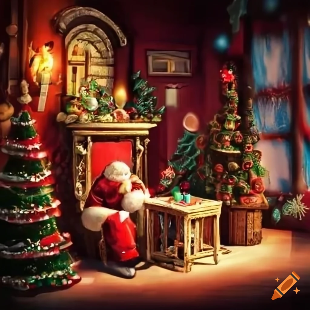 nostalgic scene of Santa's workshop