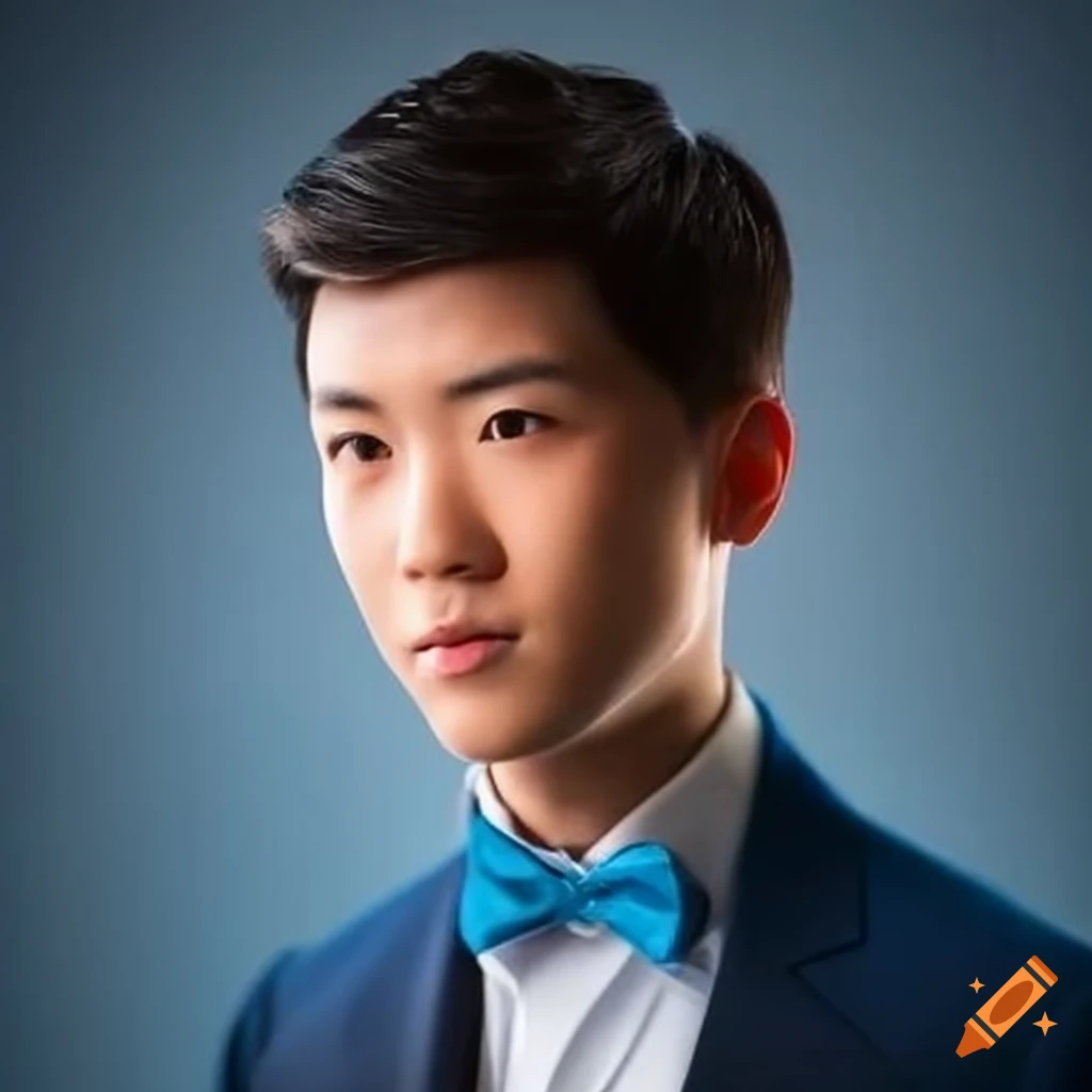 young politician wearing a light blue tuxedo