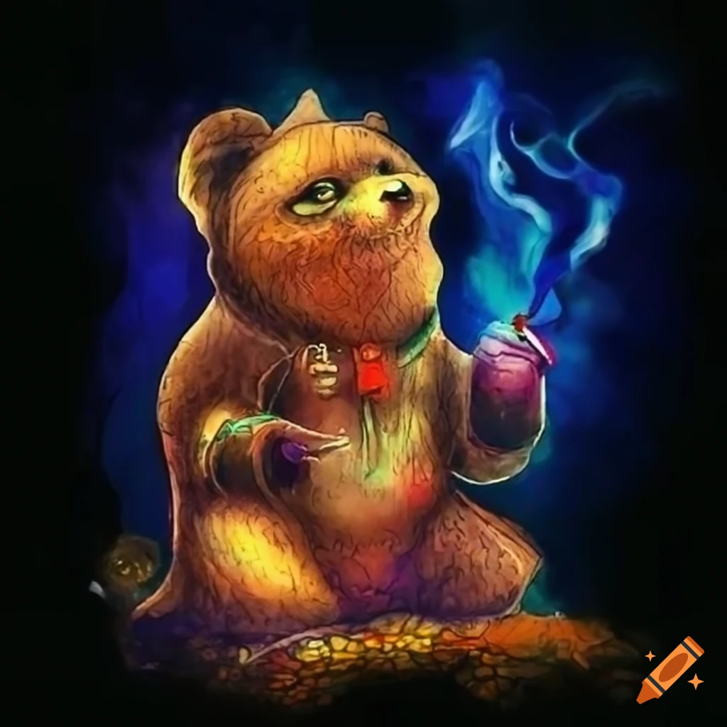 Mystical tanuki wizard smoking an enchanted pipe on Craiyon