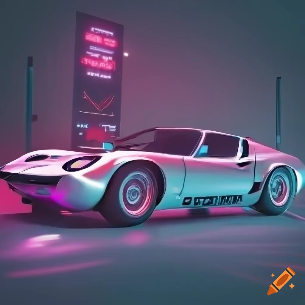 classic sports car with neon lights