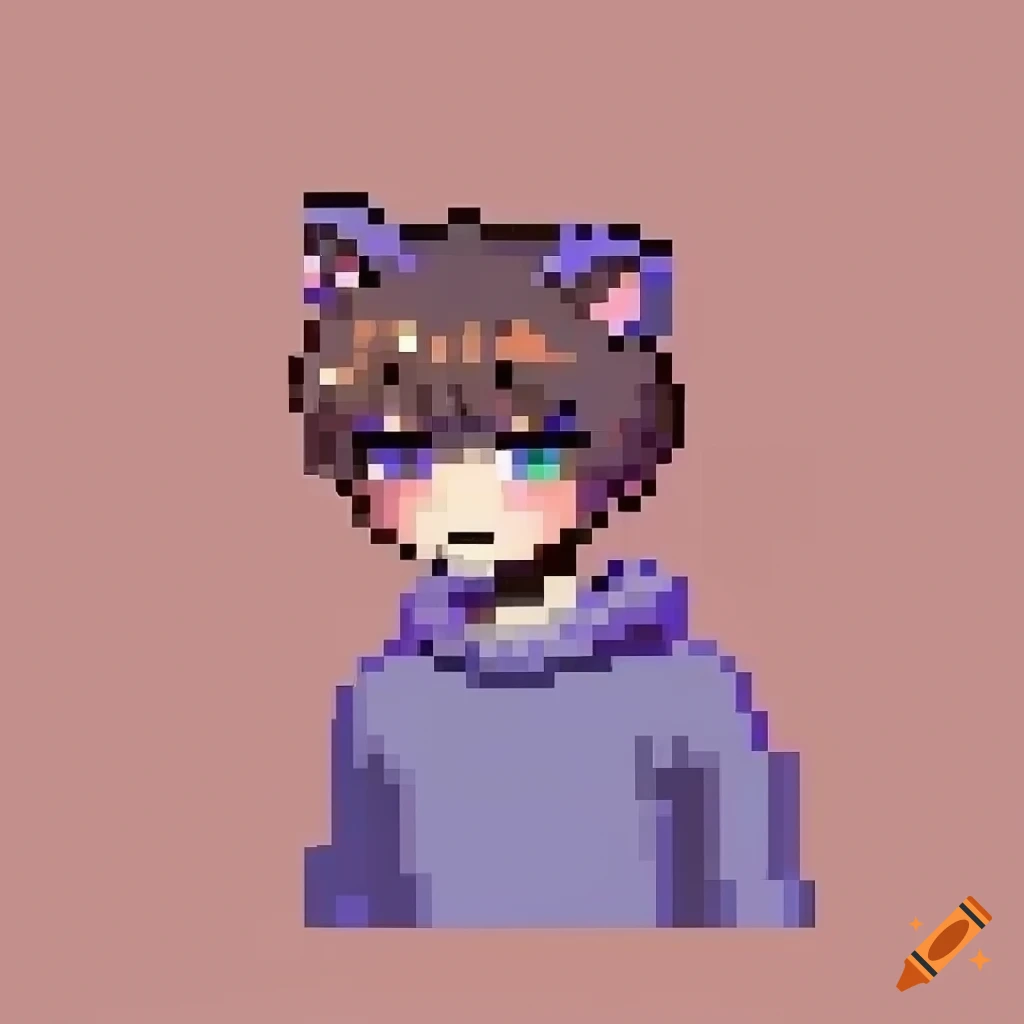 Pixel art of a happy blushing cat boy on Craiyon