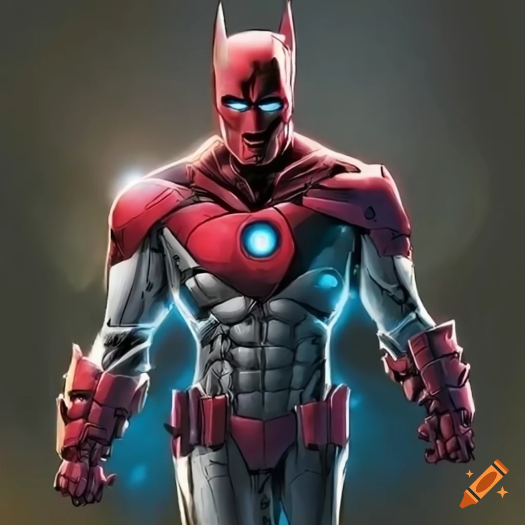 artwork of Batman and Ironman hybrid