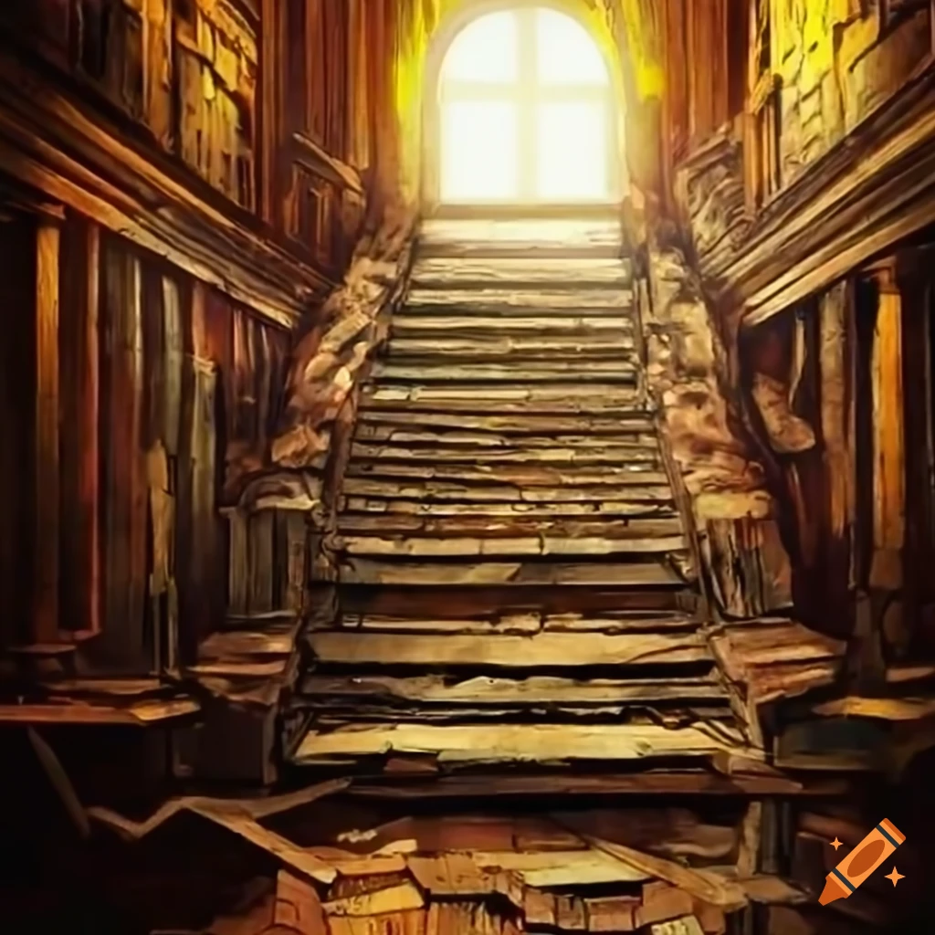 Photo of a decaying library illuminated by sunlight on Craiyon