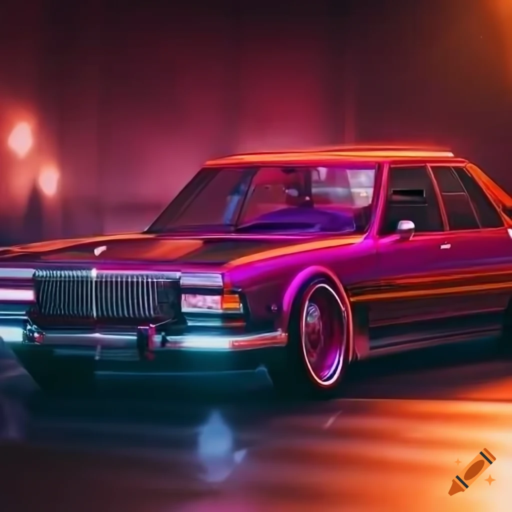 render of a classic sports car with neon lights