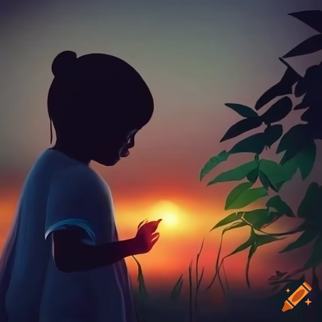 madre e hijo en la selva durante el atardecer