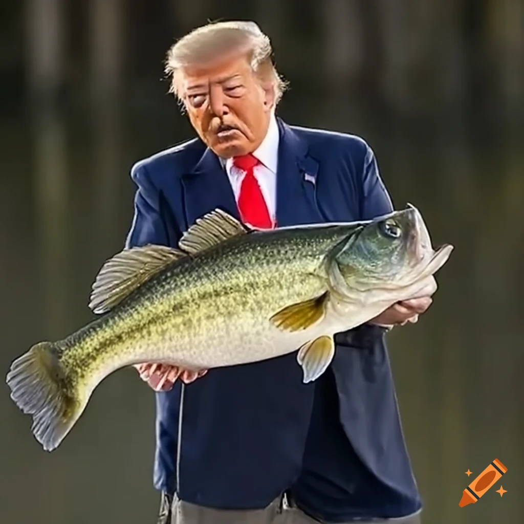 Humorous image of donald trump catching a big fish on Craiyon