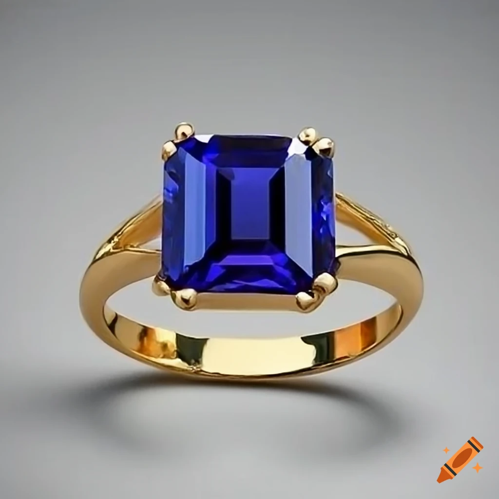 Yellow gold ring with emerald cut acquamarine on Craiyon