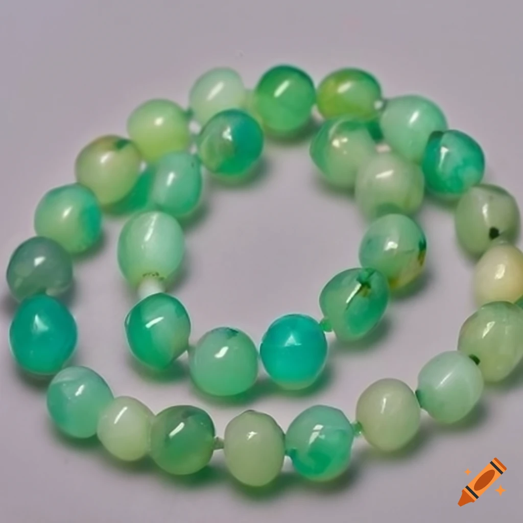 Chrysoprase beads on white background