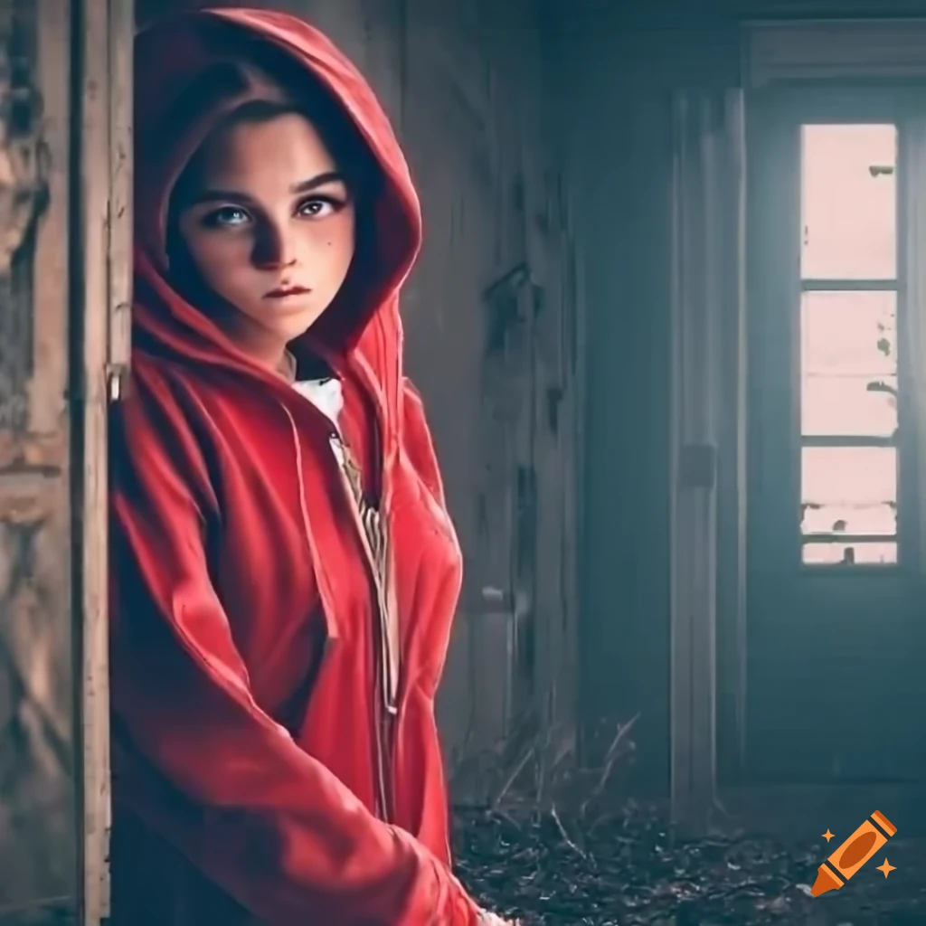 Fashionable woman in red hoodie and black leather pants on Craiyon