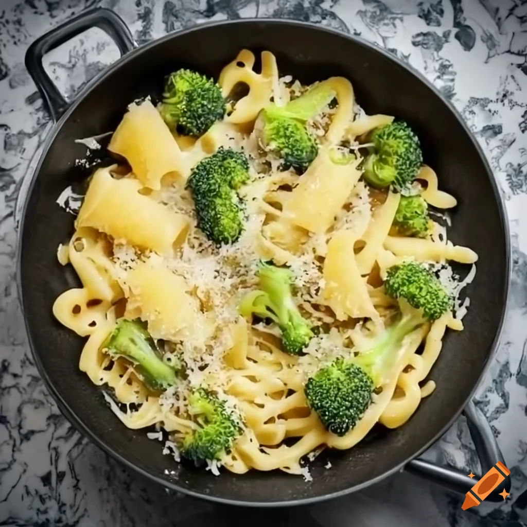 Delicious pasta with broccoli and white cream sauce on Craiyon