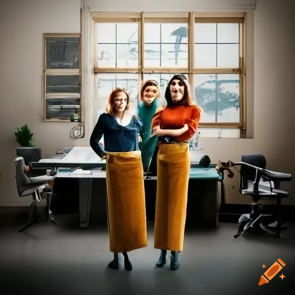 Two women wearing corduroy skirts at work