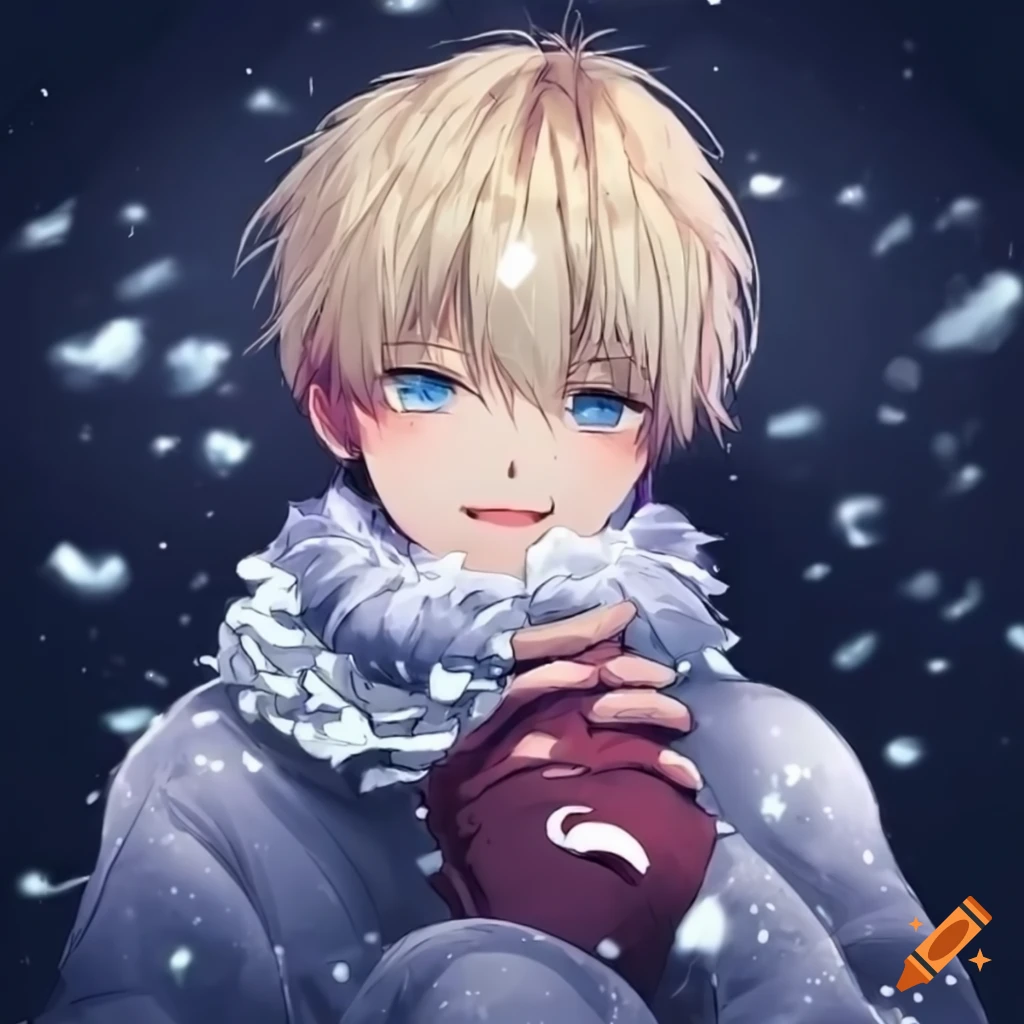 illustration of a shivering blonde anime boy