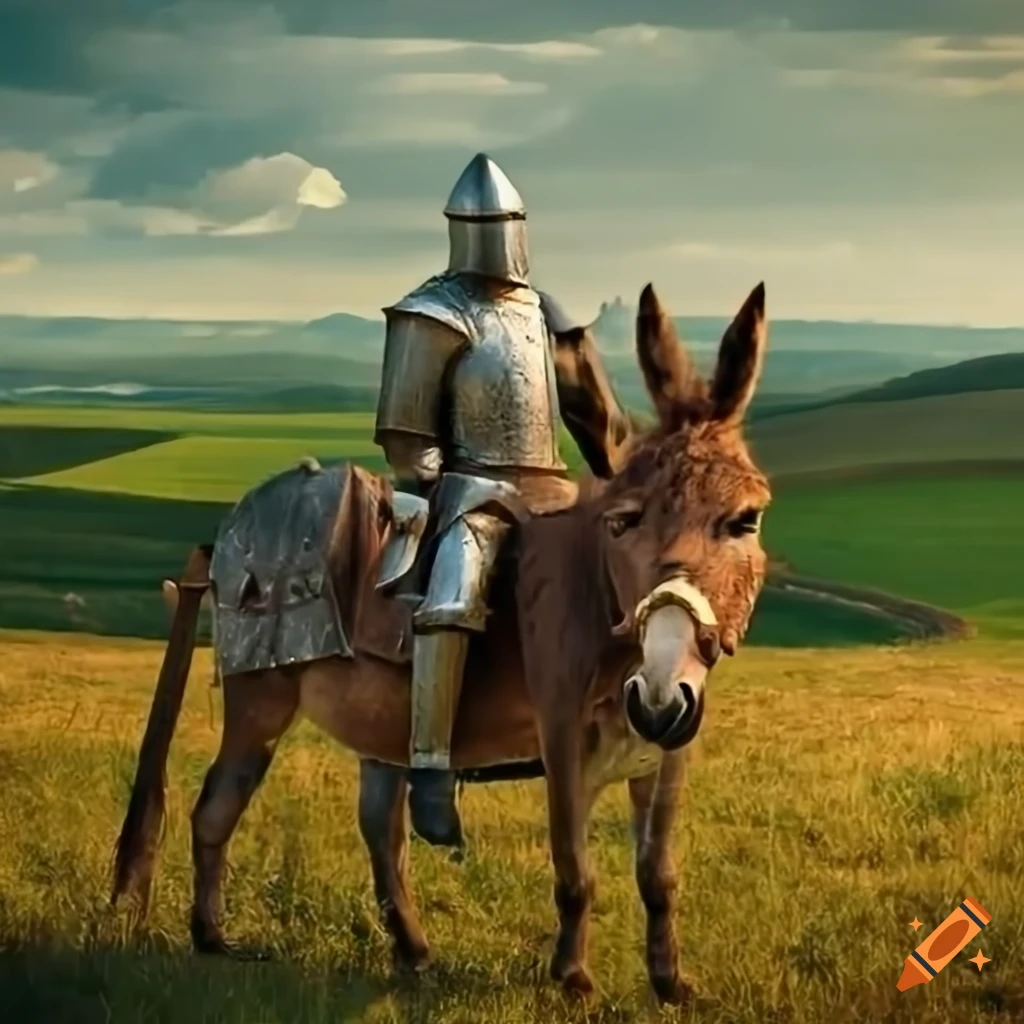 Scene of a knight and donkey in a medieval setting on Craiyon