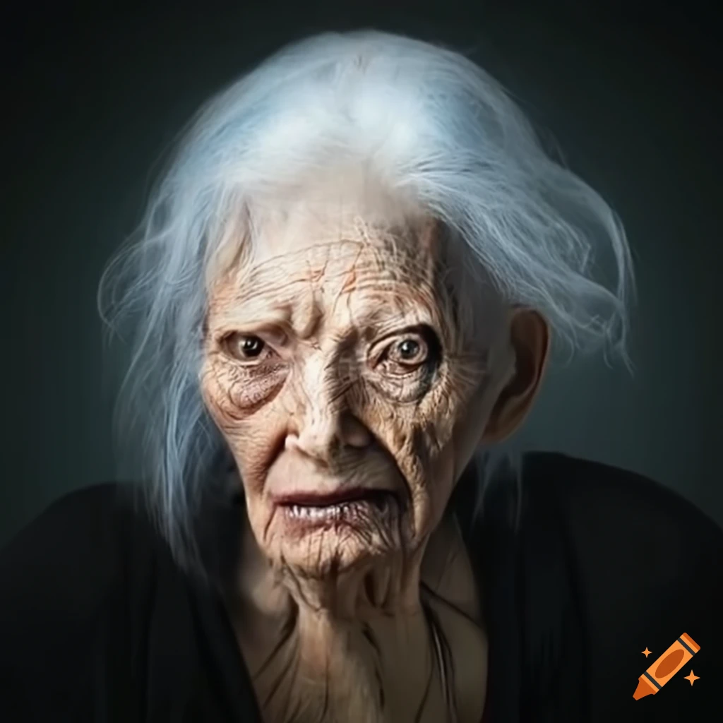 Portrait of an elderly woman with dense white hair on Craiyon