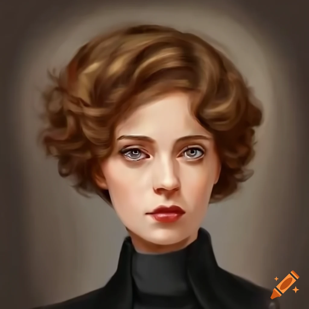 Portrait of a female detective with curly hair and a flipped-up collar