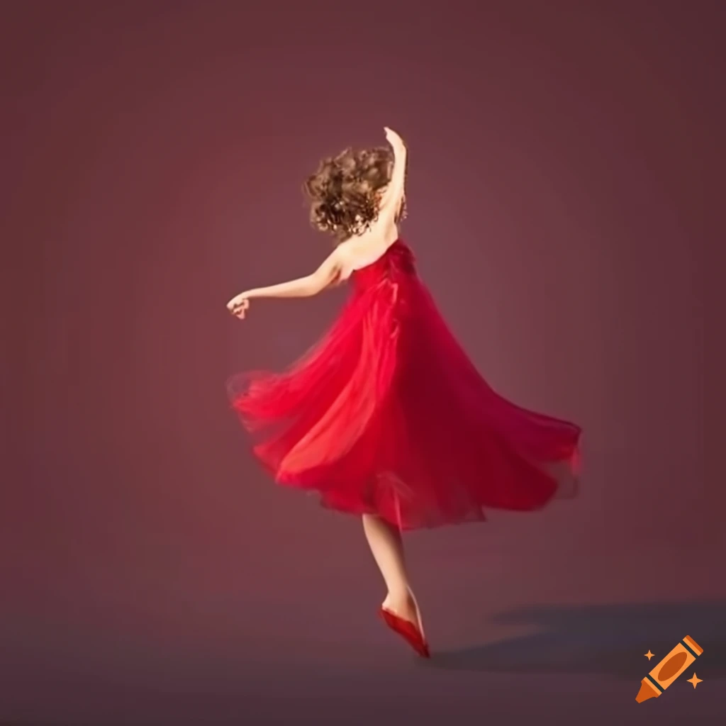 girl in red dress dancing with curly hair