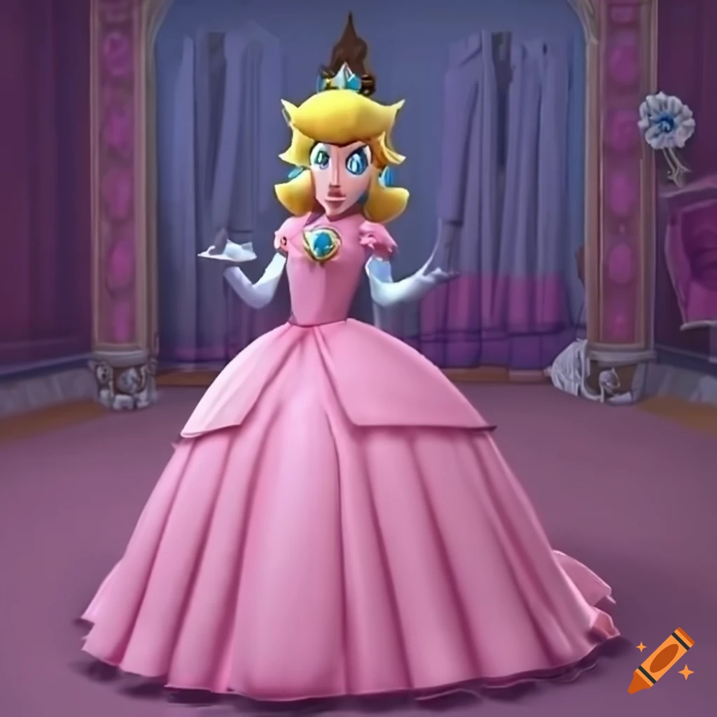 Link dressed as princess peach in a luxurious dressing room on Craiyon