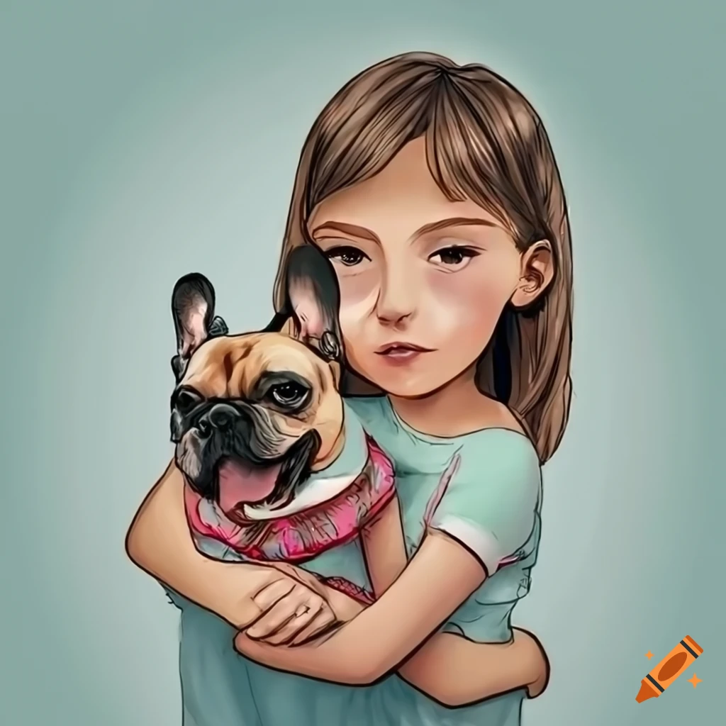 Girl with a french bulldog on a t-shirt on Craiyon