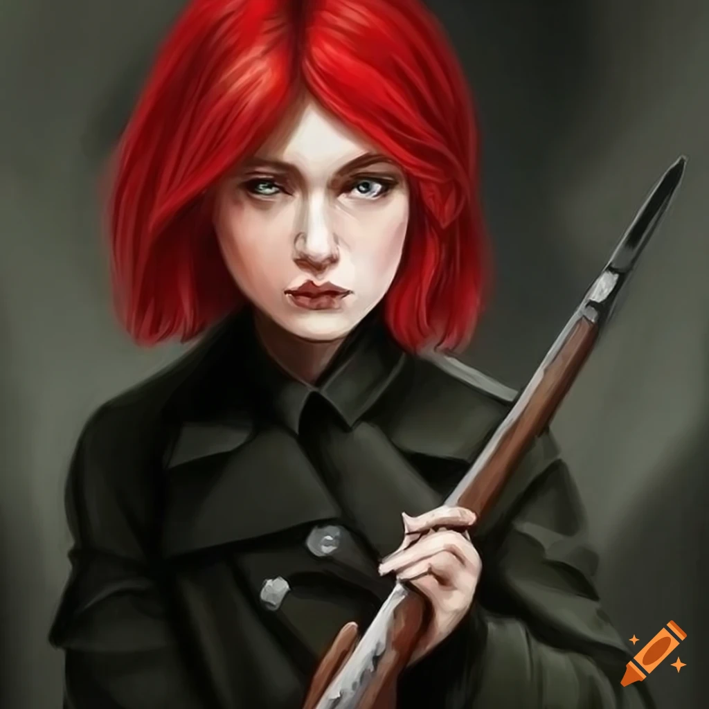 Cosplay of a hunter girl with red and black hair