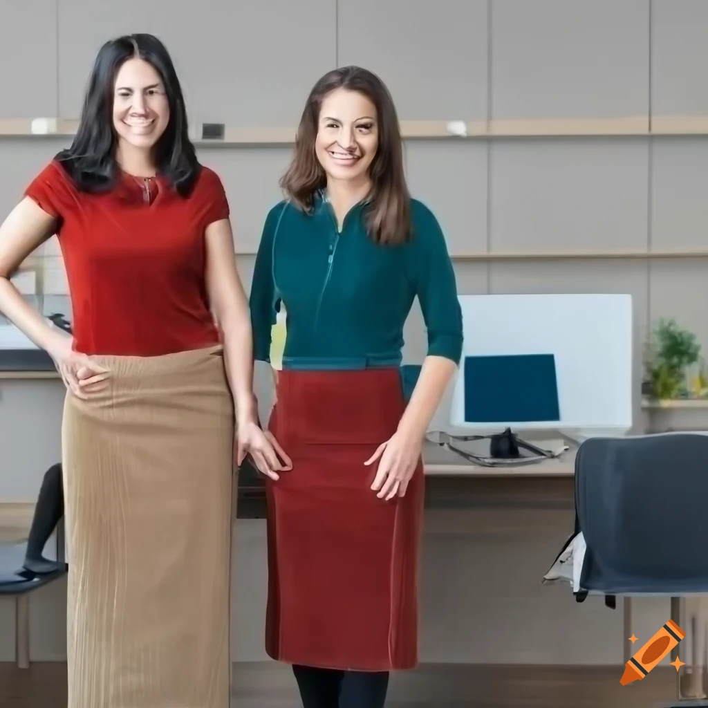 Women wearing corduroy pencil maxi skirts at office on Craiyon