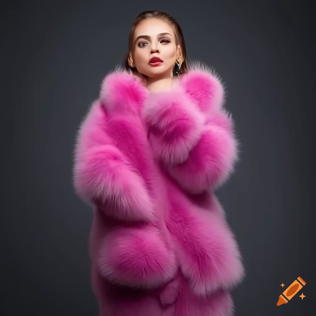 Woman wearing a pink fur ski suit