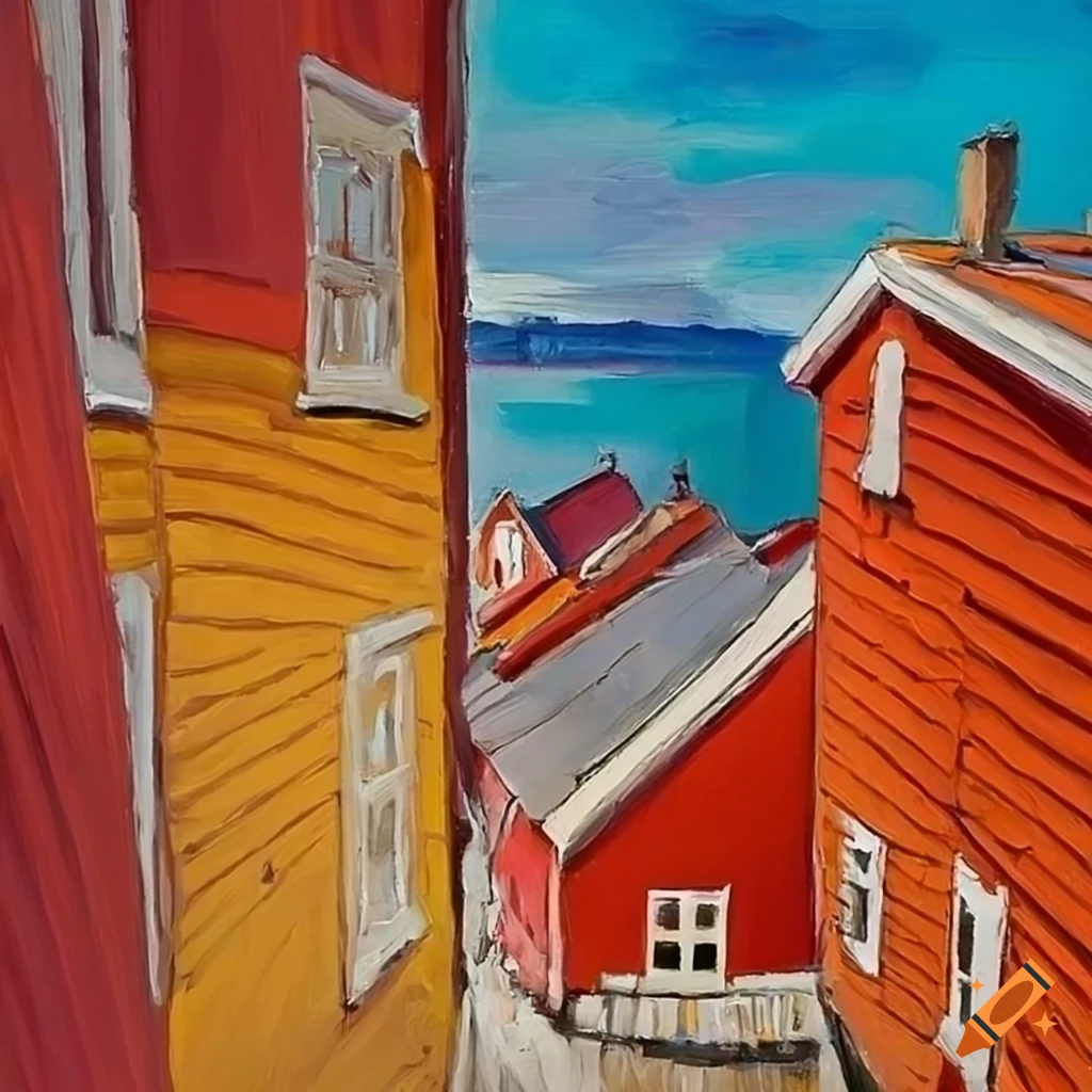 Oil painting of a colorful seaside town in norway on Craiyon
