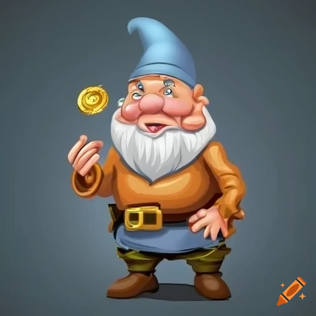 cartoon dwarf holding gold coins