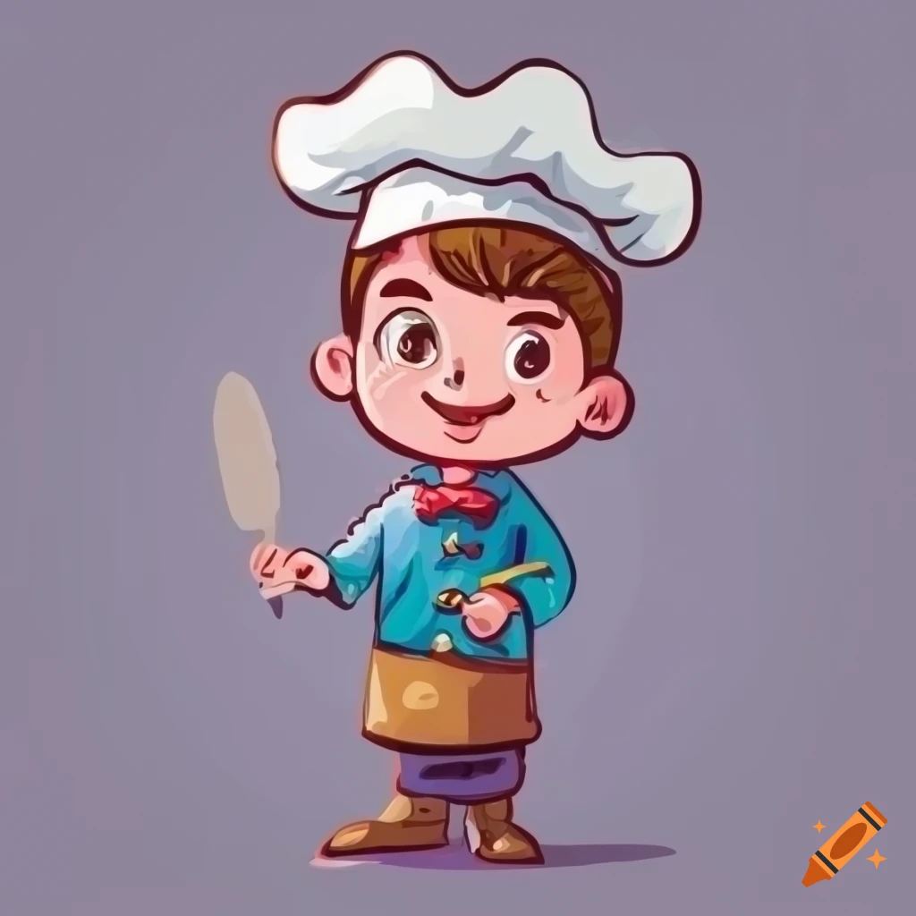 hand-drawn vector of a young boy chef