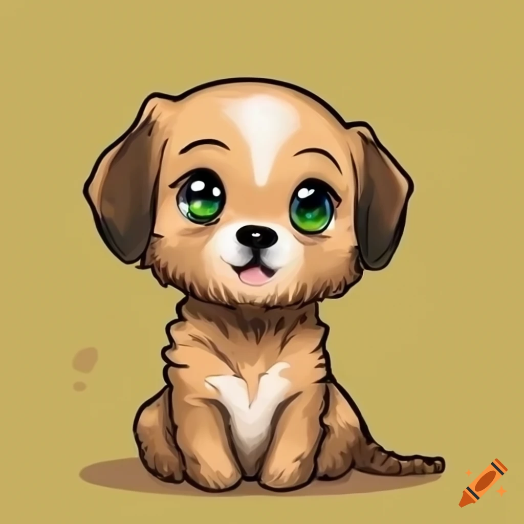 Chibi golden puppy with green eyes on Craiyon