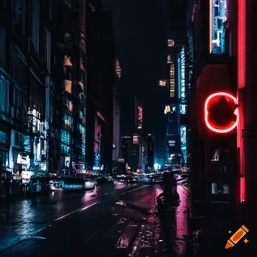neon Batman in a dark cityscape
