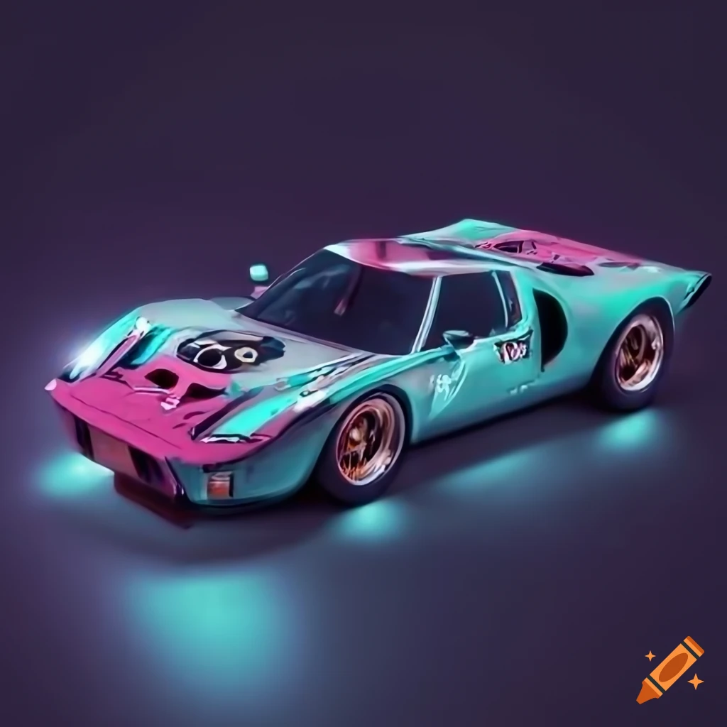 Neonlit vintage sports car with cyberpunk vibes
