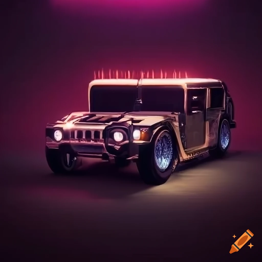 Cyberpunk retro car with neon lights on Craiyon