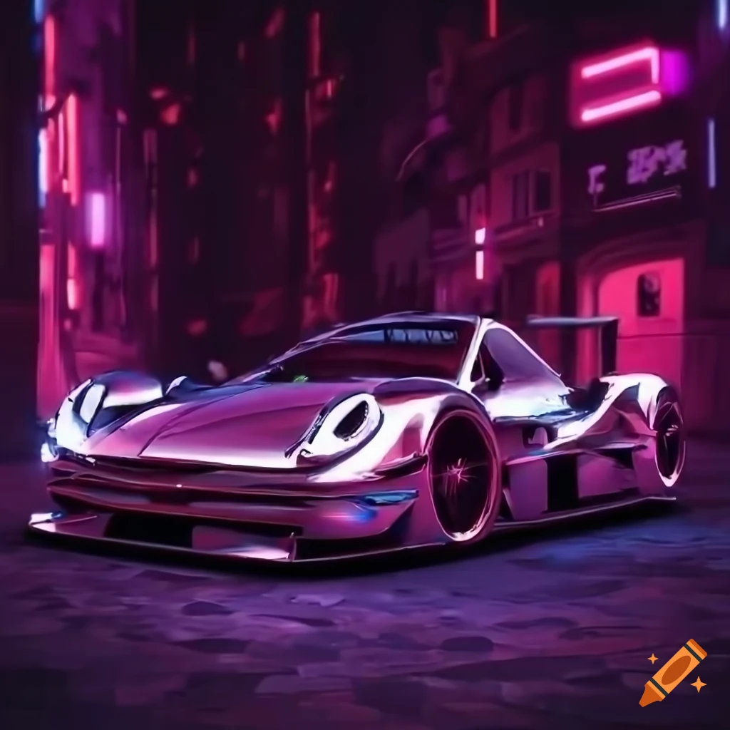 Hypercar with neon lights in a cyberpunk style on Craiyon
