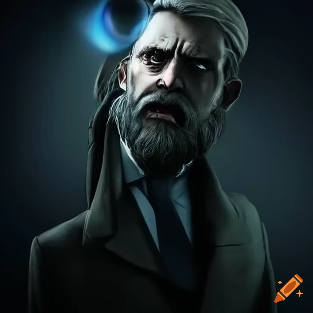 portrait of a sad detective with a beard