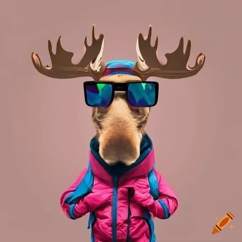 moose wearing a tracksuit and sunglasses
