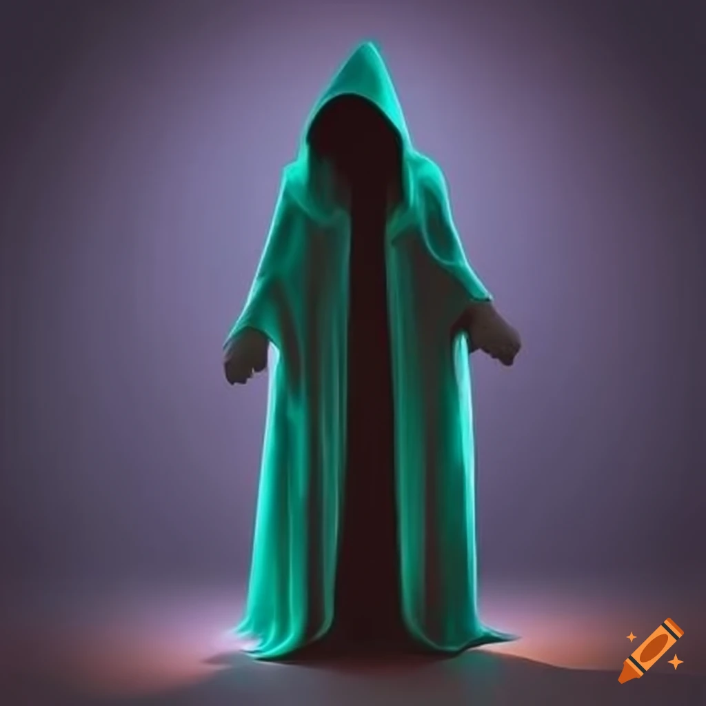 Image of a cloaked figure with glowing green eyes on Craiyon