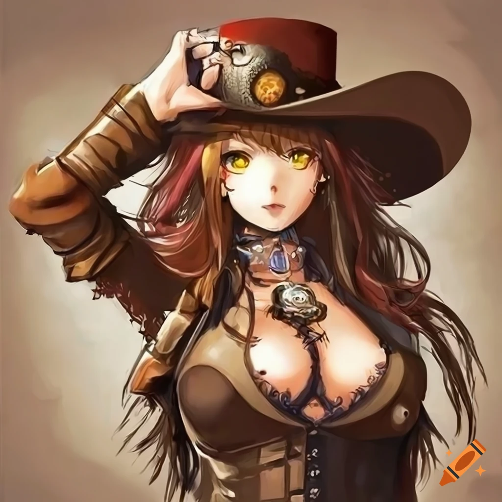 digital painting of a female steampunk outlaw character
