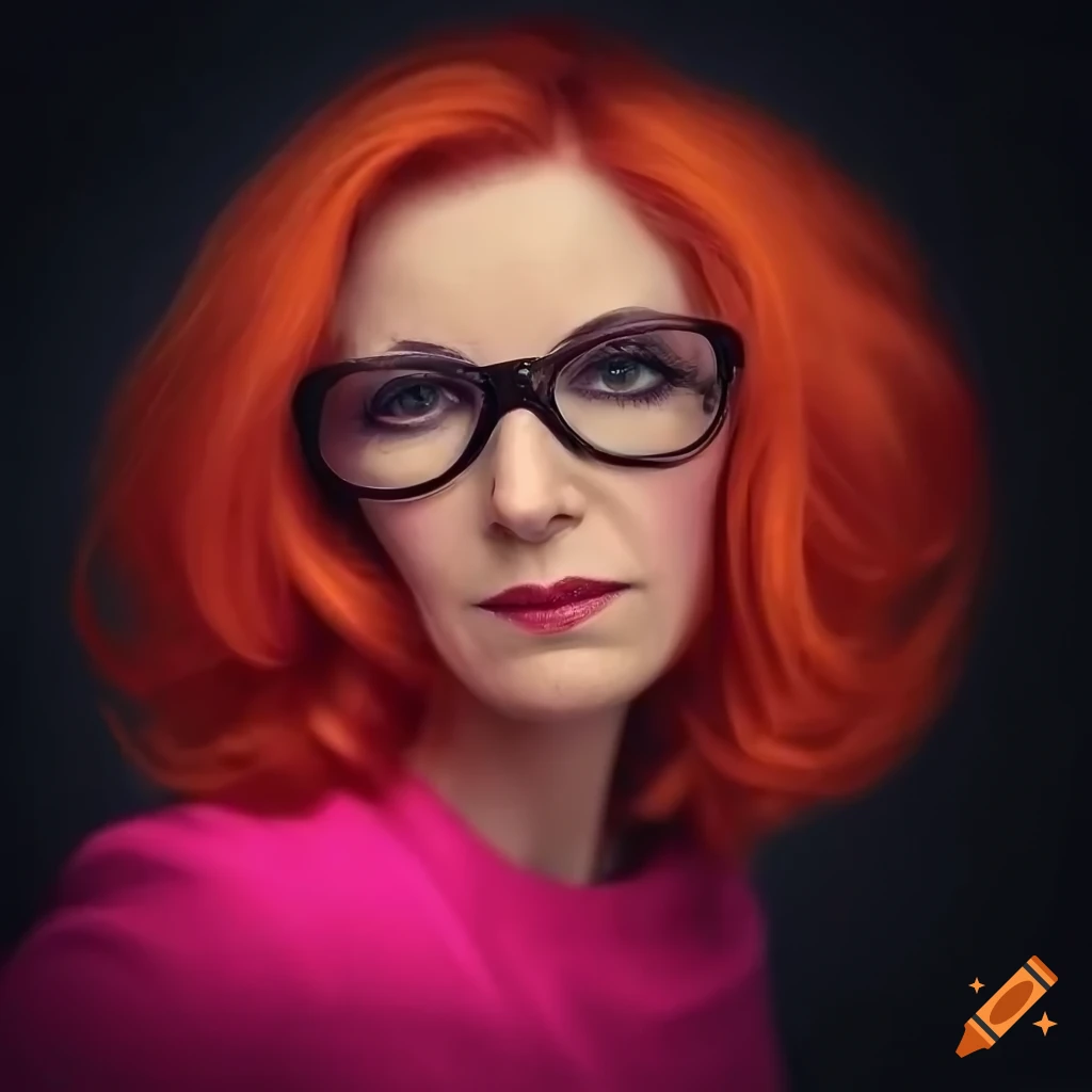 Fashionable woman with orange hair and glasses on Craiyon